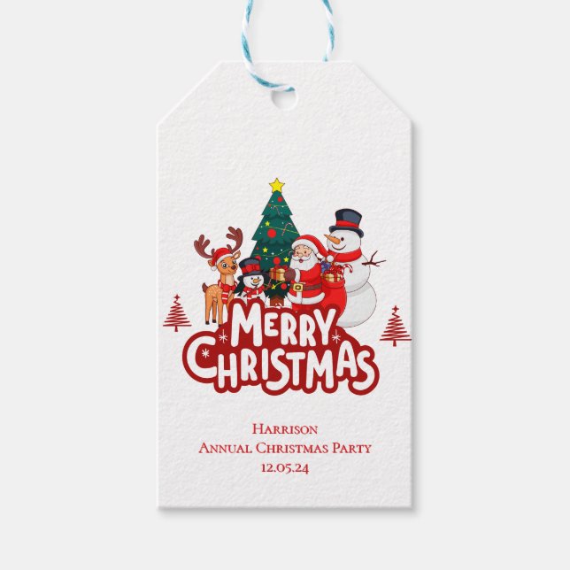 Etiqueta Para Presente Red & White Simple Feliz Natal (Frente)