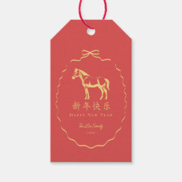 Etiqueta Para Presente Red Yellow/GoldBow Horse Chinese New Year