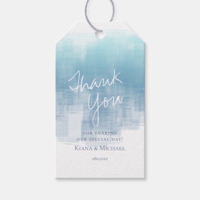 Etiqueta Para Presente Reflexões de Aquarela Obrigado Azul Dusty ID774 (Frente)