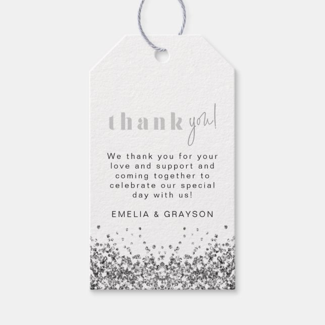 Etiqueta Para Presente REGINA Silver Glitter Sequins Obrigado Tag Dif (Frente)