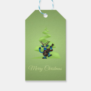 Etiqueta Para Presente Reindeer Dançando Violão Feliz Árvore de Natal