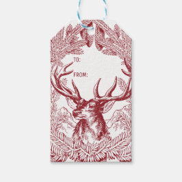 Etiqueta Para Presente Reindeer E Pine Boughs Natal Russo