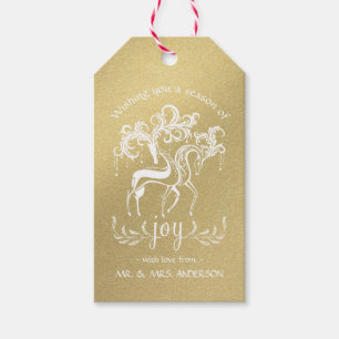 Etiqueta Para Presente Reindeer Elegante de Férias - Glitter Dourado Faux