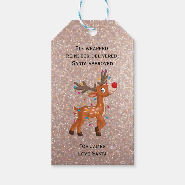 Etiqueta Para Presente Reindeer Em Luzes (Frente)