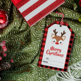 Etiqueta Para Presente Reindeer Red Xadrez Feliz Natal Para
