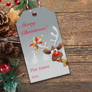 Etiqueta Para Presente Reindeer Snowflake - letra vermelha minimalista Ta