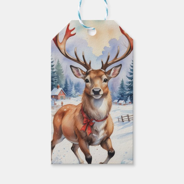 Etiqueta Para Presente Reindeer Wonderland: Feriado Feliz (Frente)