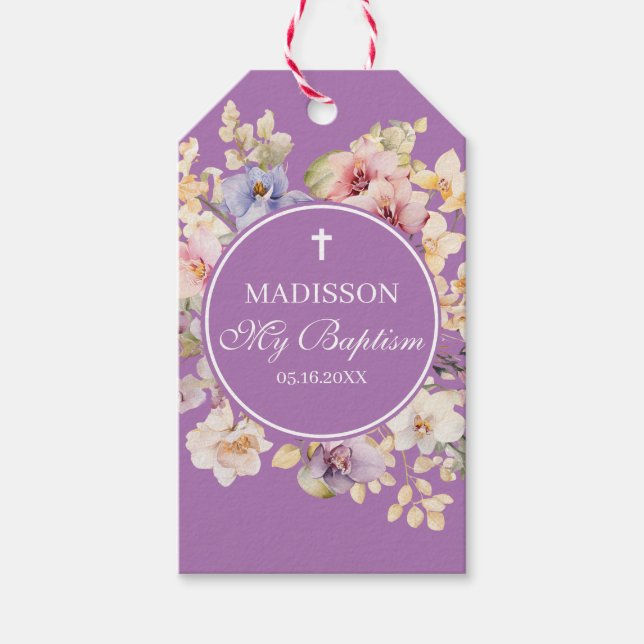 Etiqueta Para Presente Religious Celebration Floral Orchids purple (Frente)