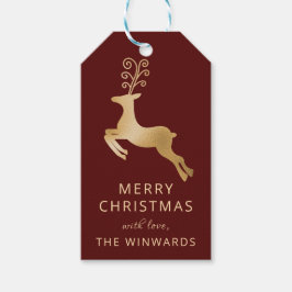 Etiqueta Para Presente Rena de Natal Burgundy Marrom Dourado