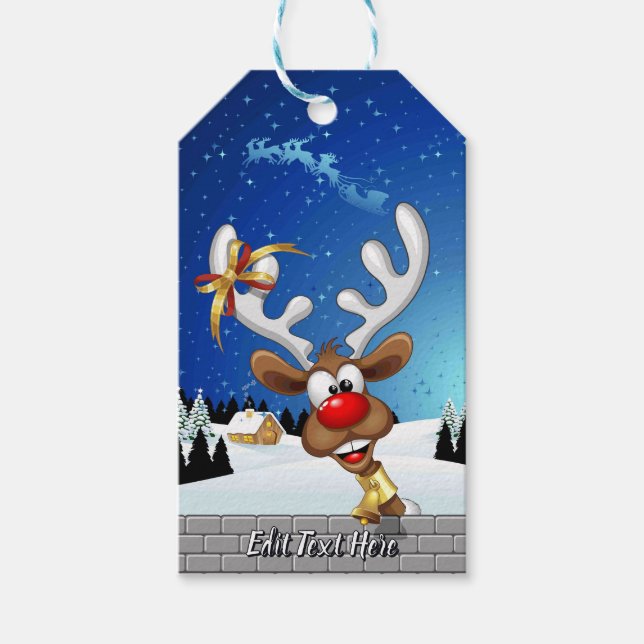 Etiqueta Para Presente Rena Fofa Espiando Meme de Natal (Frente)