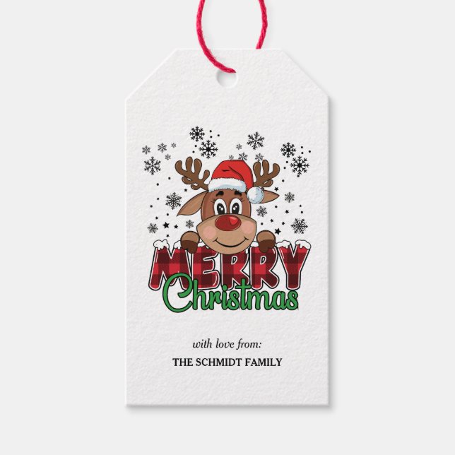 Etiqueta Para Presente Rena linda de chapéu de Papai Noel | Feliz Natal  (Frente)