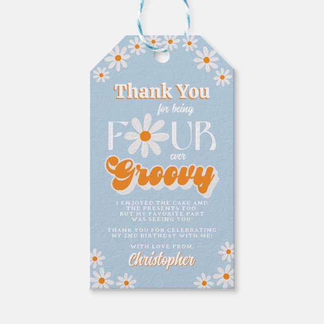 Etiqueta Para Presente Retrair Quatro Meninos De Groovy 4º Aniversário (Frente)