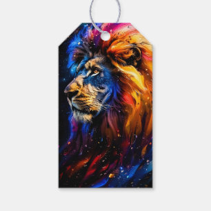 Etiqueta Para Presente Retrato Abstrato de Leão da Vida Selvagem Cósmica