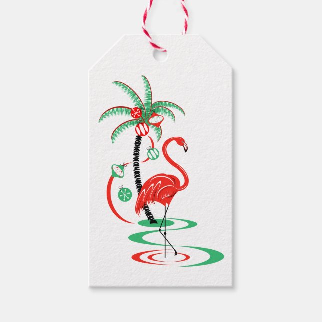 Etiqueta Para Presente Retrato da etiqueta de presente Flamingo de Natal  (Frente)