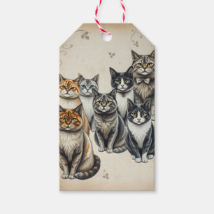 Etiqueta Para Presente Retrato da Família Cat Inspirado na Vintage