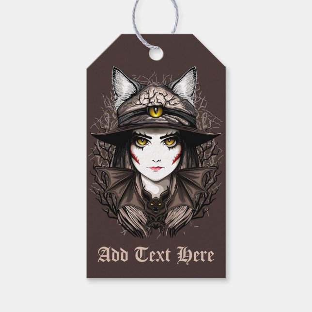 Etiqueta Para Presente Retrato de bruxas e bonitinho de Halloween (Frente)
