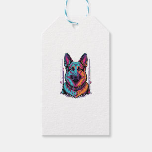 Etiqueta Para Presente Retrato de Cachorro Neon Gravura Vintage Gráfico_1