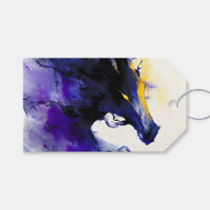 Etiqueta Para Presente Retrato de Cavalo Preto em Aquarela Abstrata