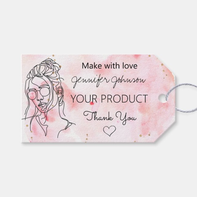 Etiqueta Para Presente Retrato de Mulher Personalizada Rosa (Frente (horizontal))