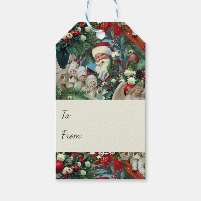 Etiqueta Para Presente Retrato de Natal Vitoriano (Frente)