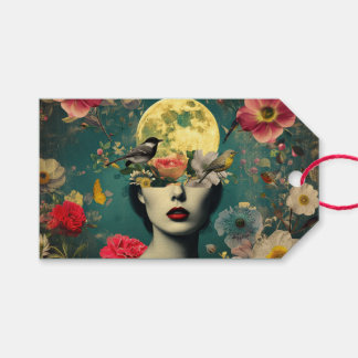 Etiqueta Para Presente Retrato Floral Surrealista da Lua