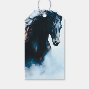 Etiqueta Para Presente Retrato Minimalista de Cavalo Preto de Corrida