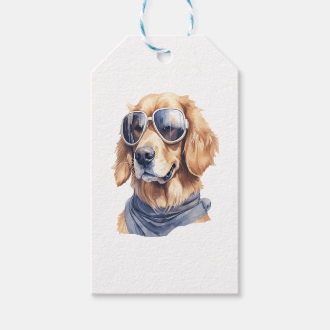 Etiqueta Para Presente Retriever Dourado com Óculos de Sol (Frente)
