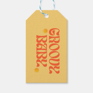 Etiqueta Para Presente Retro 70s Mostarda Laranja Hippie Groovy Baby