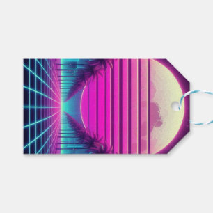 Etiqueta Para Presente retrô, 80 anos lua neon/palmas