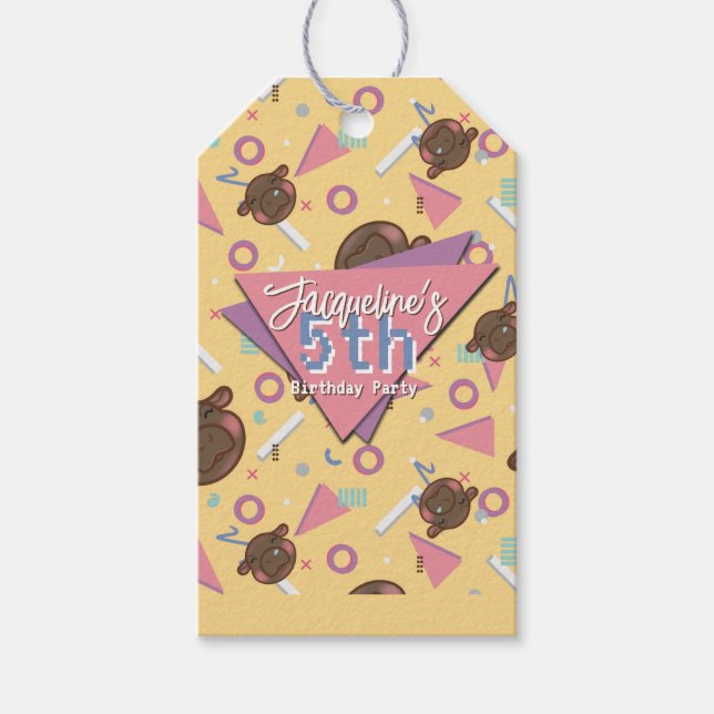 Etiqueta Para Presente Retro 80's Yellow Baby Hippo Birthday (Frente)