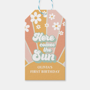 Etiqueta Para Presente Retro Aqui vem o aniversário do Sun Daisy Boho