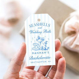 Etiqueta Para Presente Retro Azul Conchas Marinhas & Sininhos de Casament