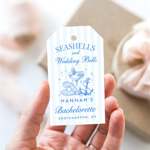 Etiqueta Para Presente Retro Azul Conchas Marinhas & Sininhos de Casament