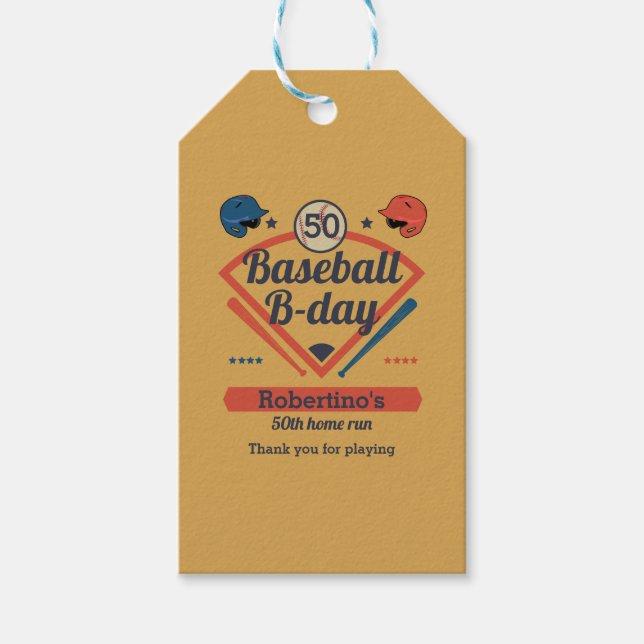 Etiqueta Para Presente Retro Baseball B-Day Men's 50th Birthday (Frente)
