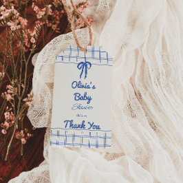Etiqueta Para Presente Retro Blue Hand Drawn Gingham Bow Baby Boy