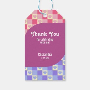 Etiqueta Para Presente Retro Checkup Heart Bauhaus Purple Blue Birthday