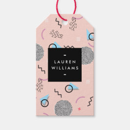 Etiqueta Para Presente Retro Confetti Memphis Padrão Rosa