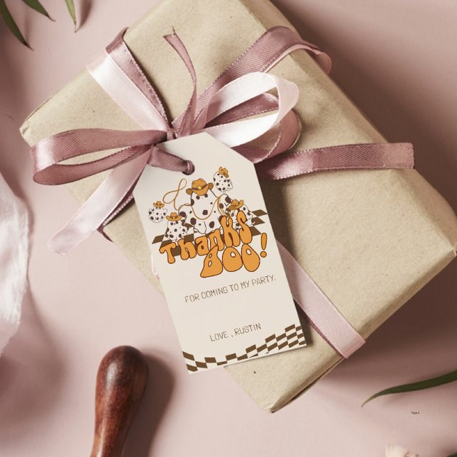 Etiqueta Para Presente Retro Cowboy Halloween Verificar Obrigados de Padr (Criador carregado)