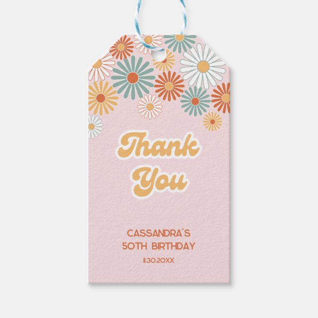 Etiqueta Para Presente Retro Daisy Boho Groovy Floral Aniversário (Frente)
