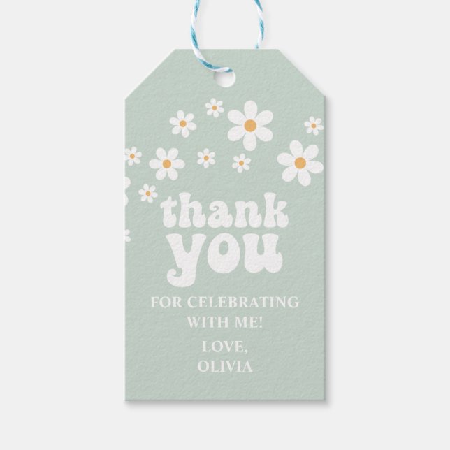 Etiqueta Para Presente Retro Daisy floral Aniversário (Frente)
