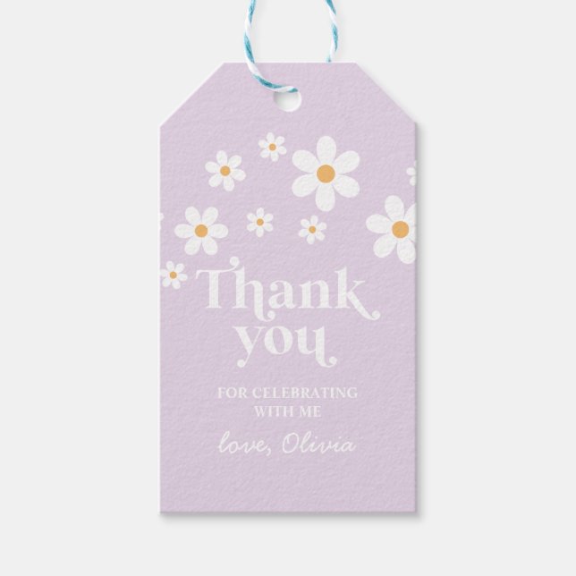 Etiqueta Para Presente Retro Daisy lavanda boho obrigado favor (Frente)