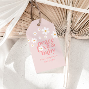 Etiqueta Para Presente Retro Daisy Pink Boho Peace Love Chá de fraldas