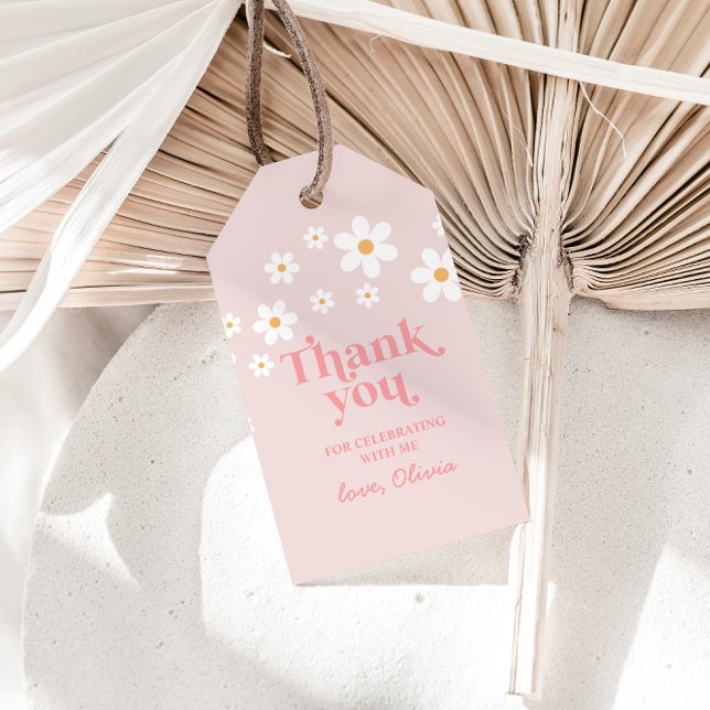 Etiqueta Para Presente Retro Daisy Rosa boho obrigado favor (Criador carregado)