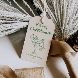 Etiqueta Para Presente Retro Drawn Green Santa Claus Merry Christmas