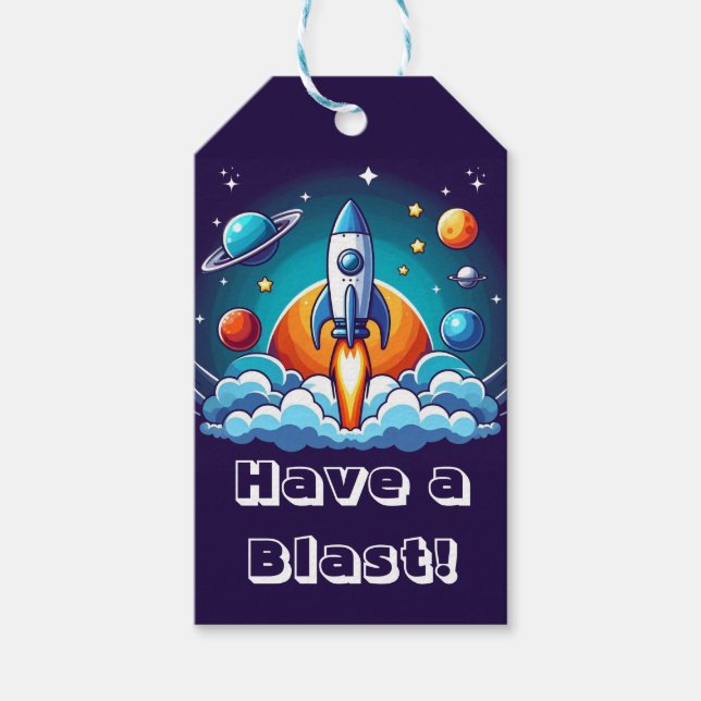 Etiqueta Para Presente Retro, foguete espacial (Frente)