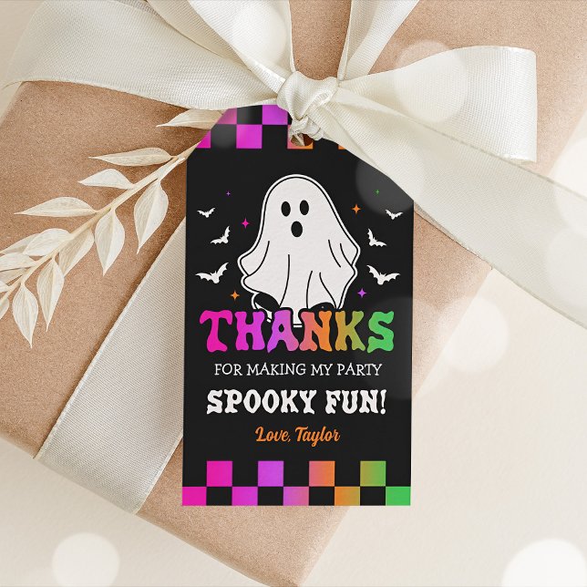 Etiqueta Para Presente Retro Ghost Halloween Obrigado (Retro Ghost Halloween Birthday Gift Tag)