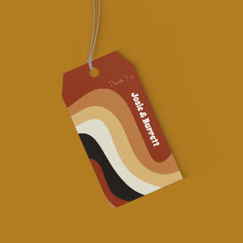Etiqueta Para Presente Retro Groovy 70s Onda Laranja Castanho Funky Casam