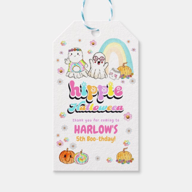Etiqueta Para Presente Retro Groovy Ghost Hippie Halloween Aniversário (Frente)