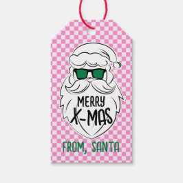 Etiqueta Para Presente Retro Groovy Pink Checkered Santa Claus Christmas 