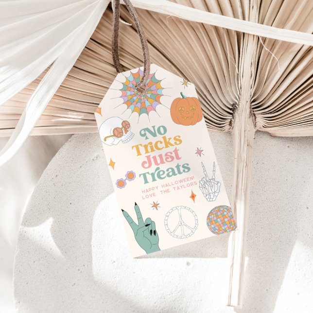 Etiqueta Para Presente Retro Halloween Sem Truques Apenas Tratamentos (Criador carregado)